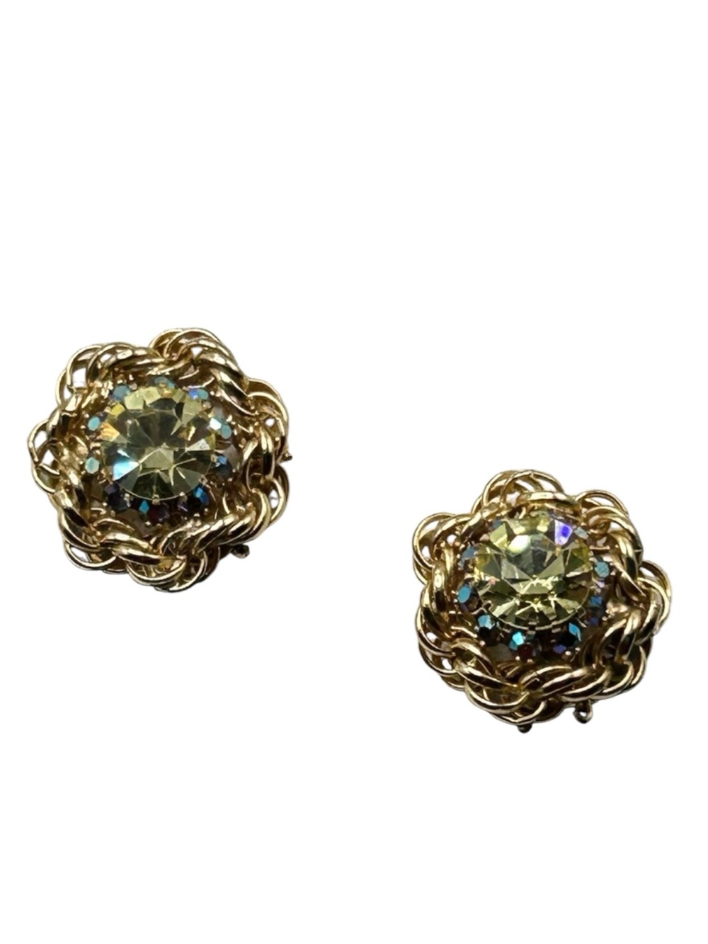 Vintage Hobe Jonquil AB Rhinestone Rope Border Earrings